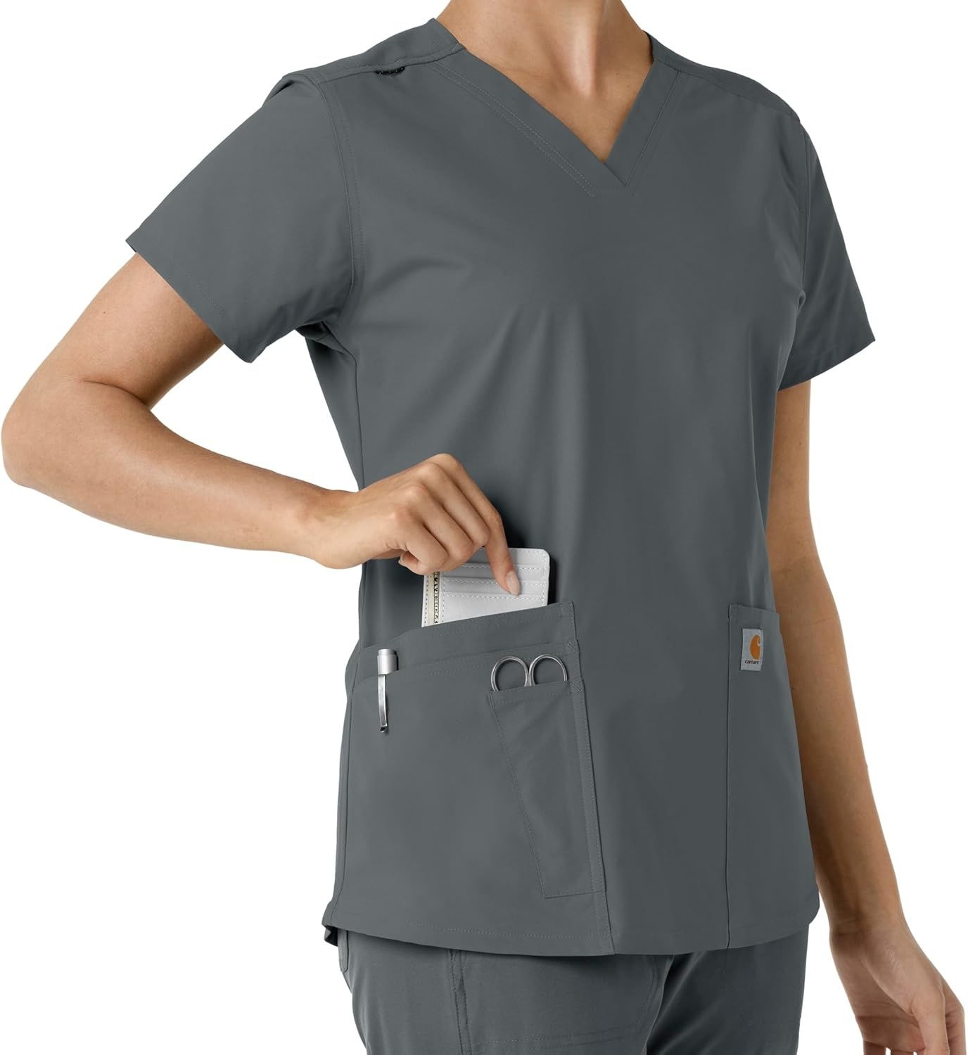 image:imageCarhartt Scrubs C12313 Womens Force Essentials Modern Fit VNeck TopPewter