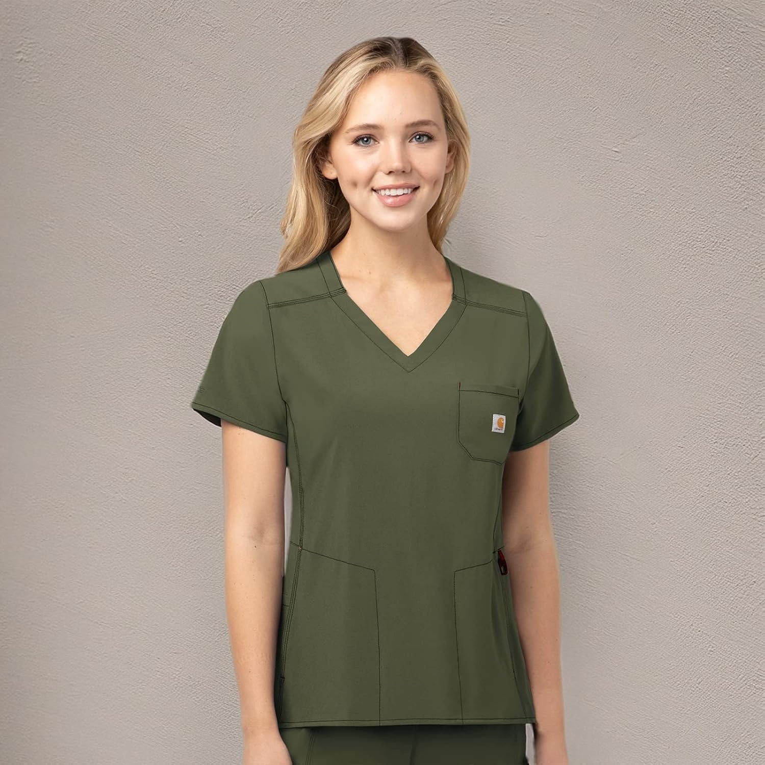 image:imageCarhartt Scrubs C12610 Womens Force CrossFlex Modern Fit Chest PockeBasil