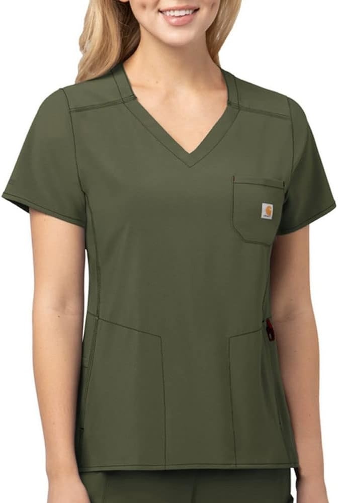 image:imageCarhartt Scrubs C12610 Womens Force CrossFlex Modern Fit Chest PockeBasil