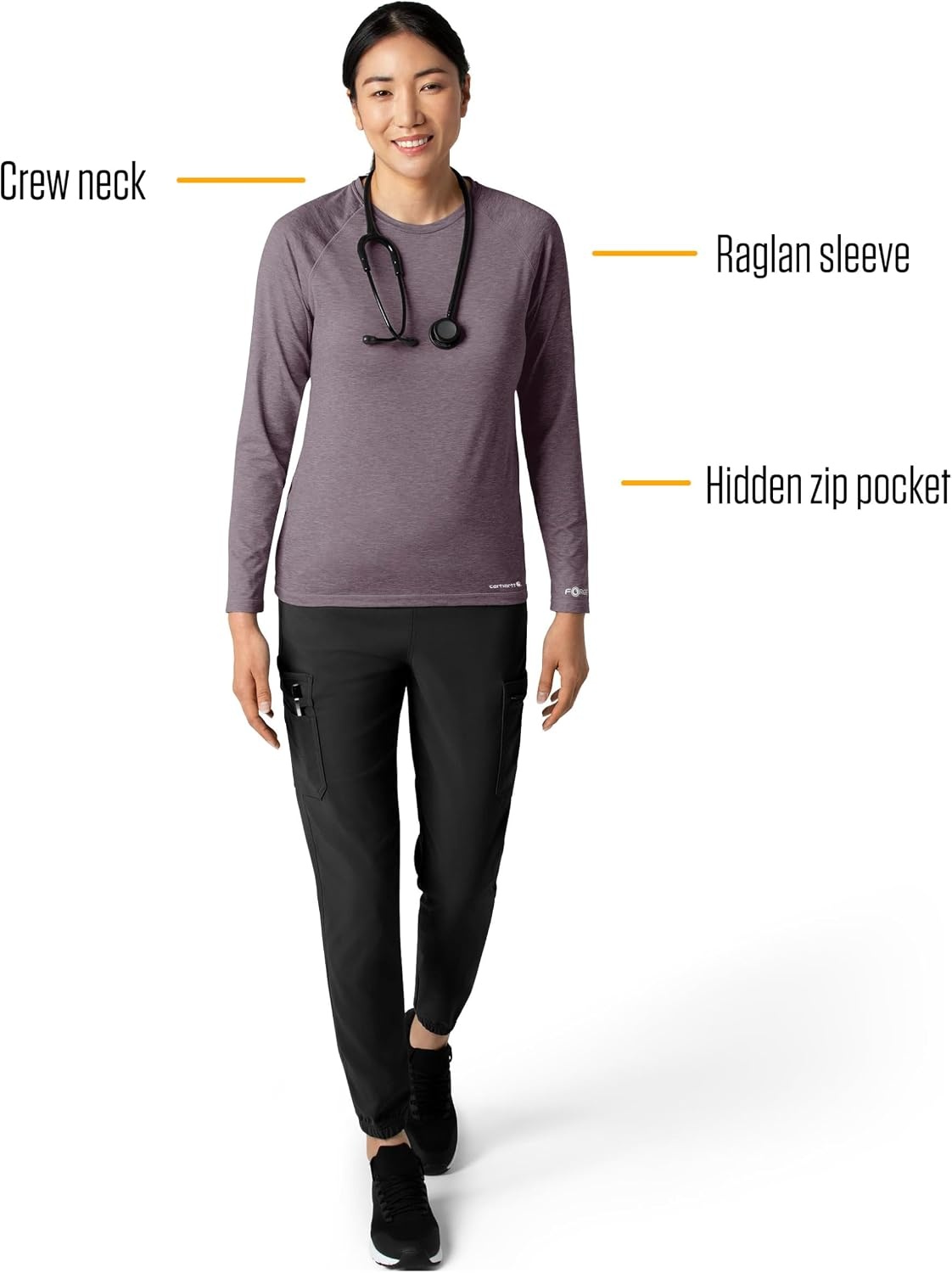 image:imageCarhartt Scrubs C31002 Womens Force Modern Fit Long Sleeve TeeBlack Plum Heather