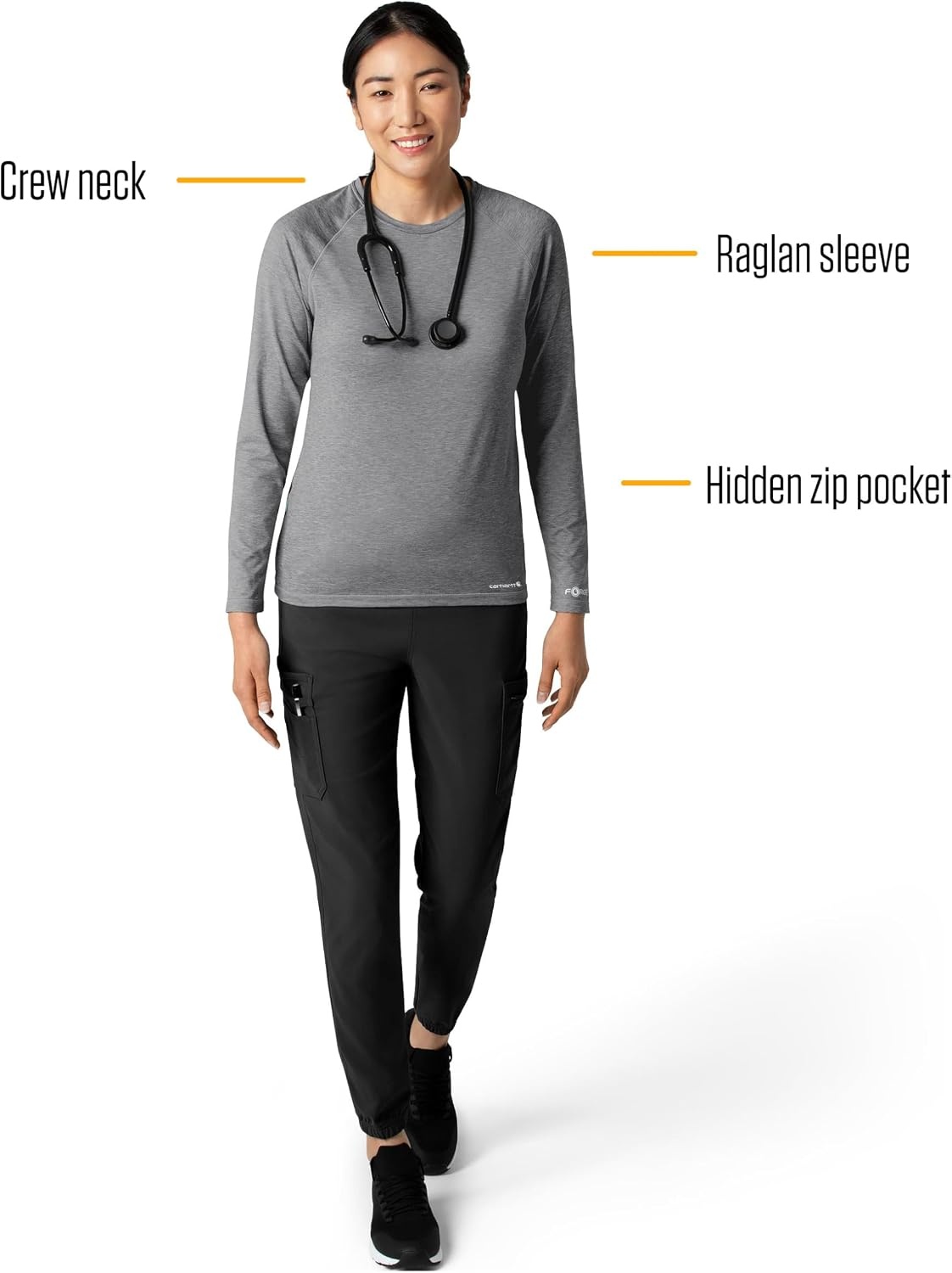 image:imageCarhartt Scrubs C31002 Womens Force Modern Fit Long Sleeve TeeGrey Heather