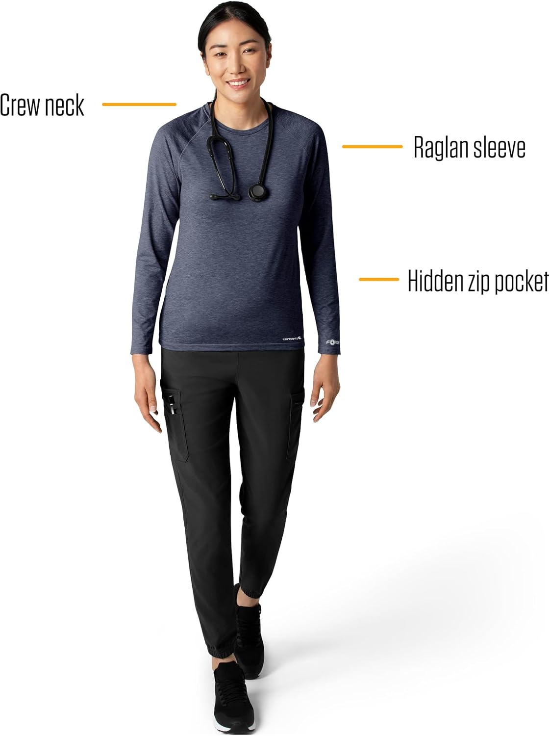 image:imageCarhartt Scrubs C31002 Womens Force Modern Fit Long Sleeve TeeNavy Heather