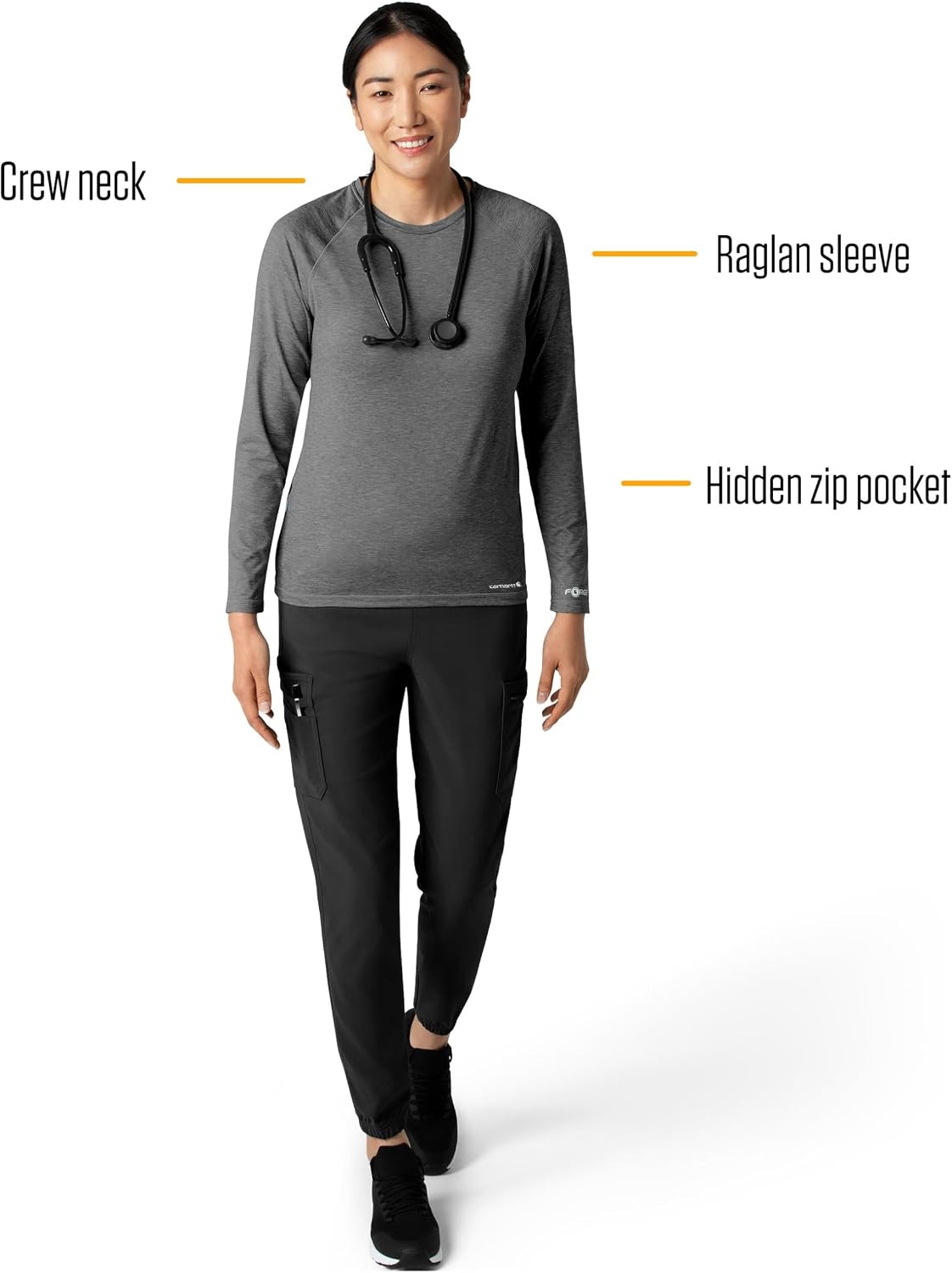 image:imageCarhartt Scrubs C31002 Womens Force Modern Fit Long Sleeve TeePewter Heather