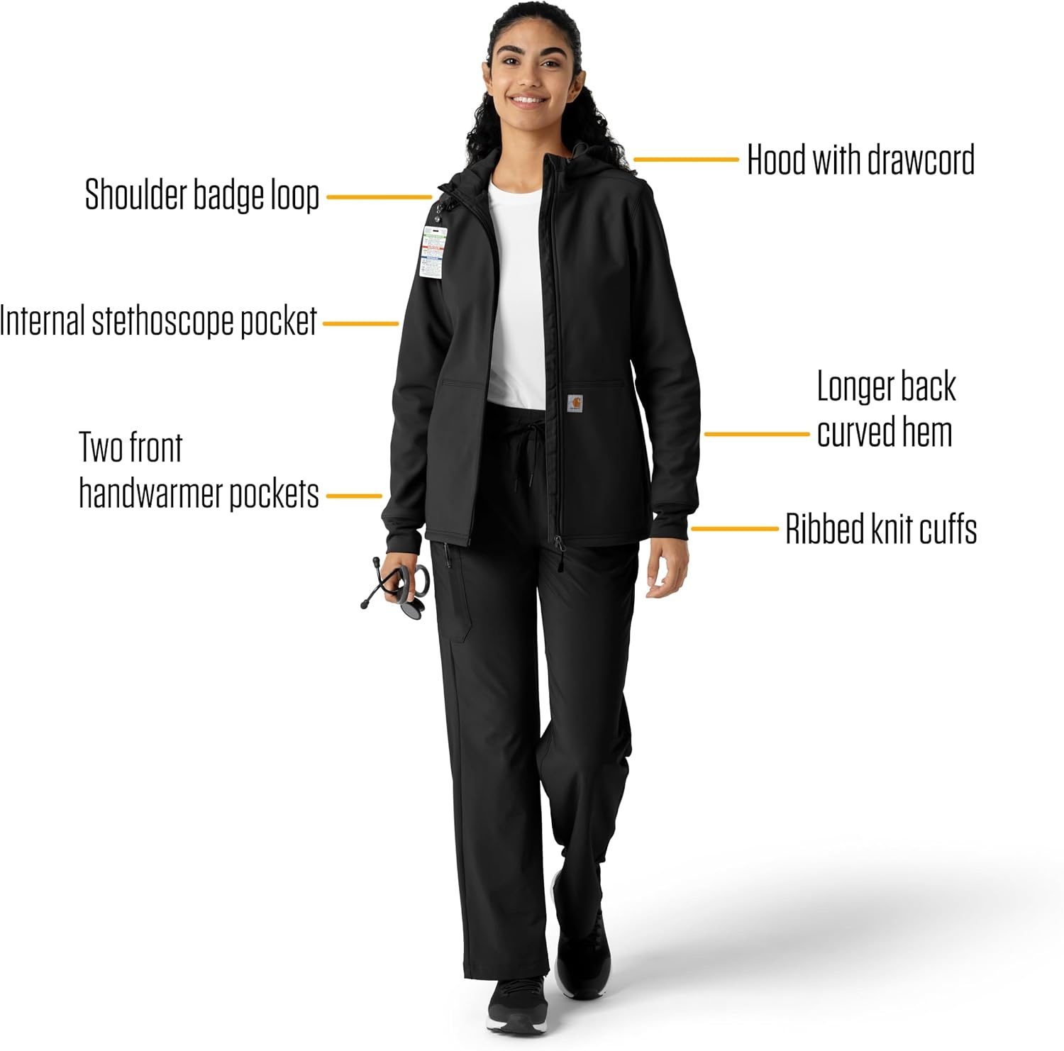 image:imageCarhartt Scrubs C85023 Womens Rugged Flex Modern Fit Bonded Fleece HoBlack