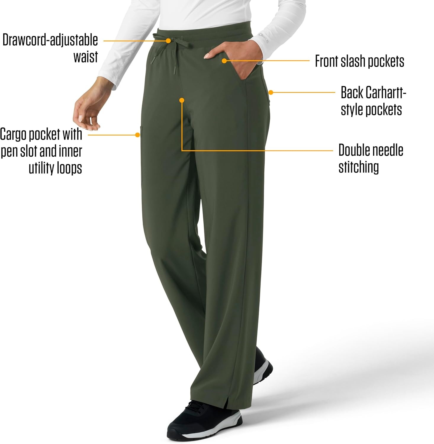 image:imageCarhartt Scrubs for Women Force CrossFlex Boot Cut Pants with 6 PocketsOlive