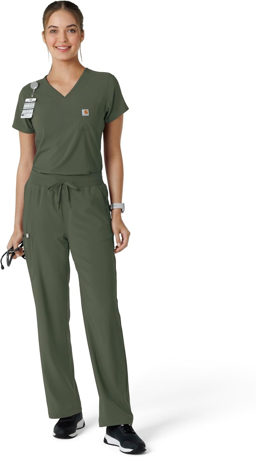image:imageCarhartt Scrubs for Women Force CrossFlex Boot Cut Pants with 6 PocketsOlive