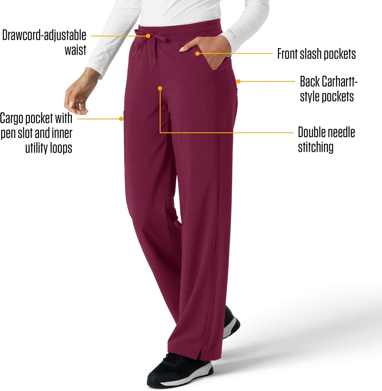 image:imageCarhartt Scrubs for Women Force CrossFlex Boot Cut Pants with 6 PocketsWine
