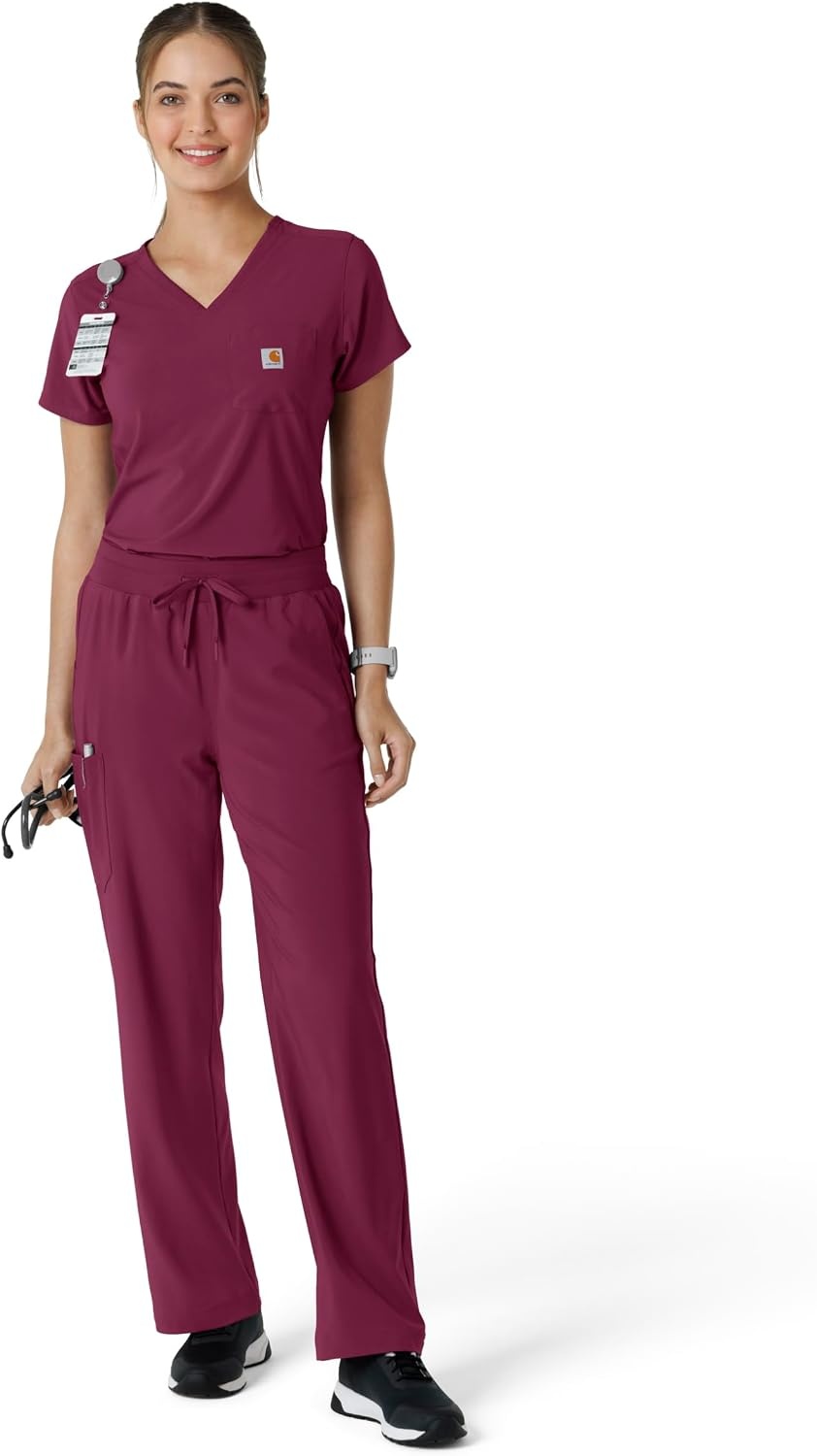image:imageCarhartt Scrubs for Women Force CrossFlex Boot Cut Pants with 6 PocketsWine