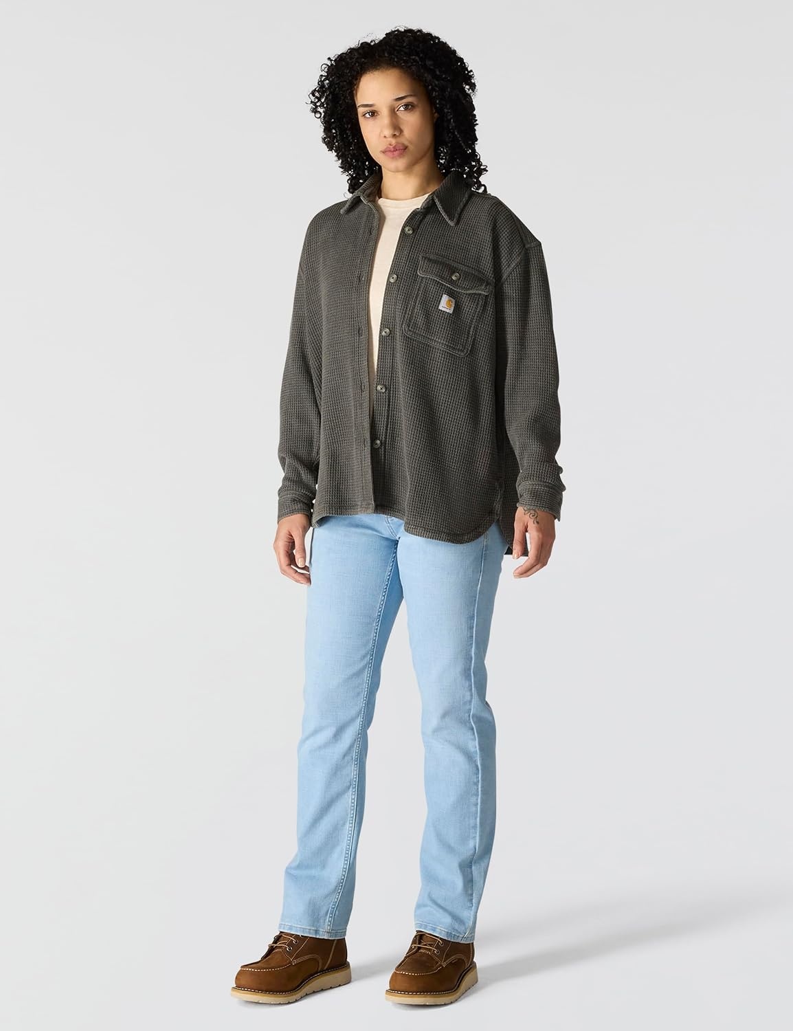 image:imageCarhartt Womens Oversizedfit Heavyweight Waffle Knit ShirtCarbon Heather