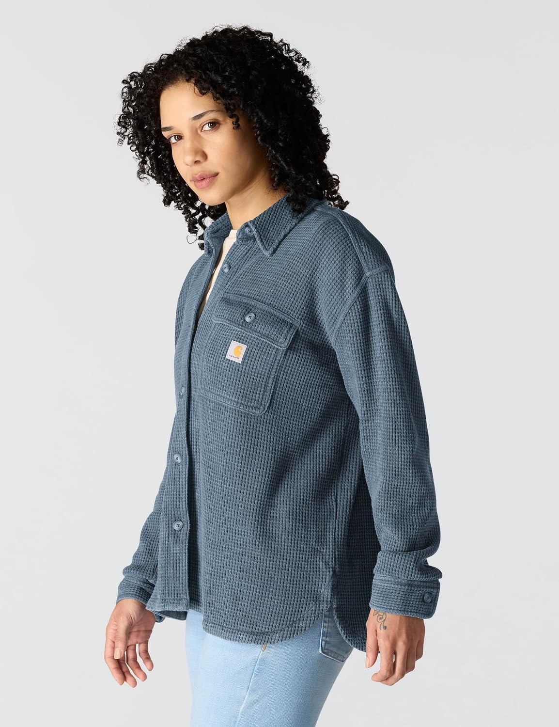 image:imageCarhartt Womens Oversizedfit Heavyweight Waffle Knit ShirtFaded Navy