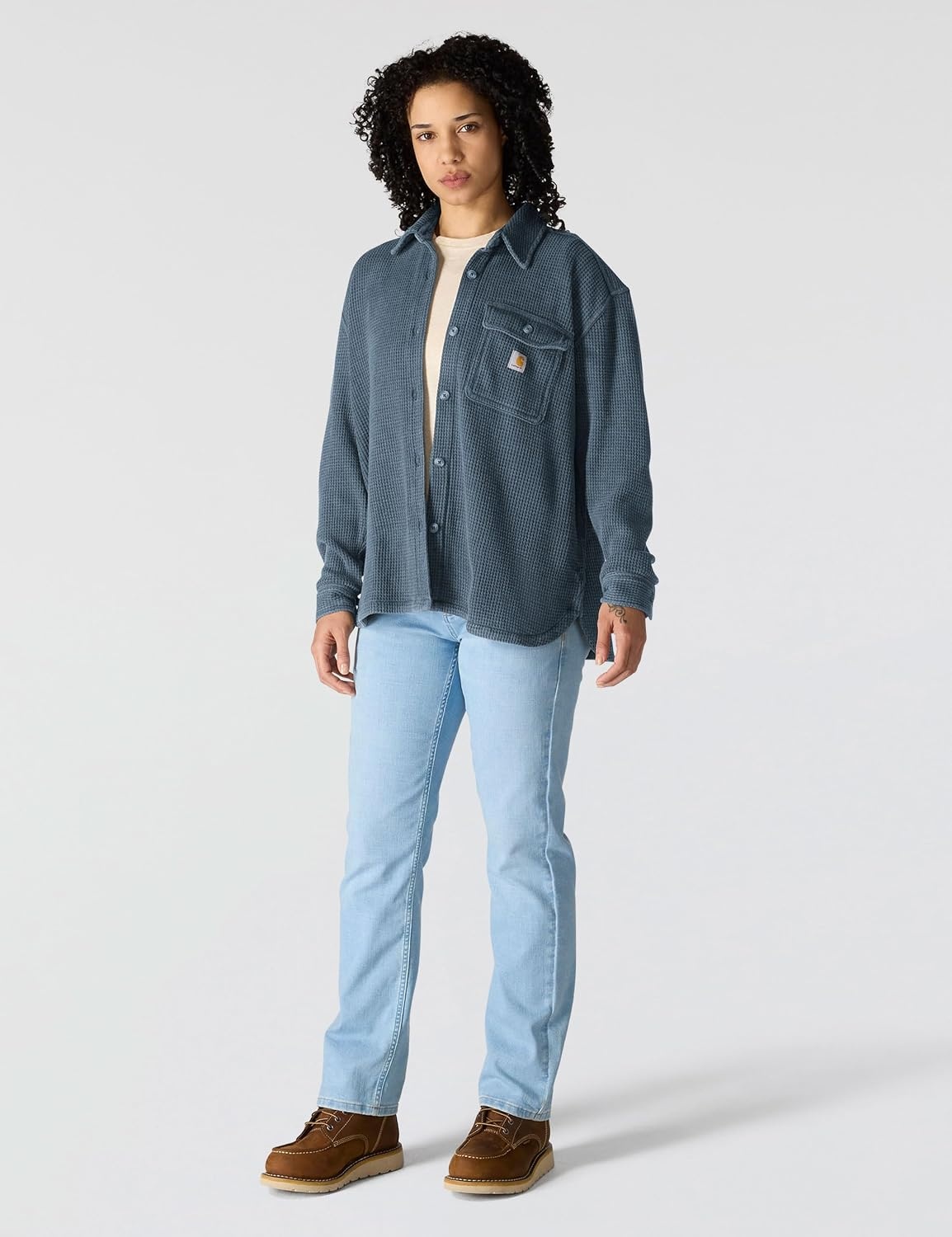 image:imageCarhartt Womens Oversizedfit Heavyweight Waffle Knit ShirtFaded Navy