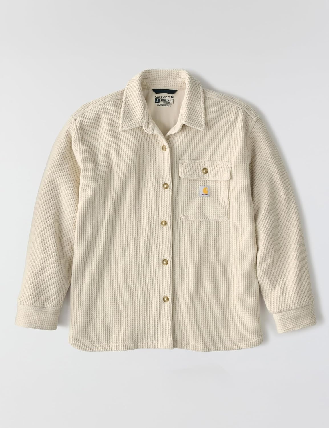 image:imageCarhartt Womens Oversizedfit Heavyweight Waffle Knit ShirtOat Milk