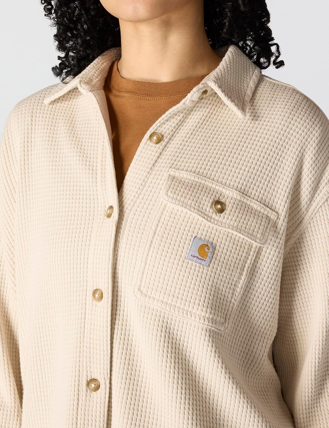 image:imageCarhartt Womens Oversizedfit Heavyweight Waffle Knit ShirtOat Milk