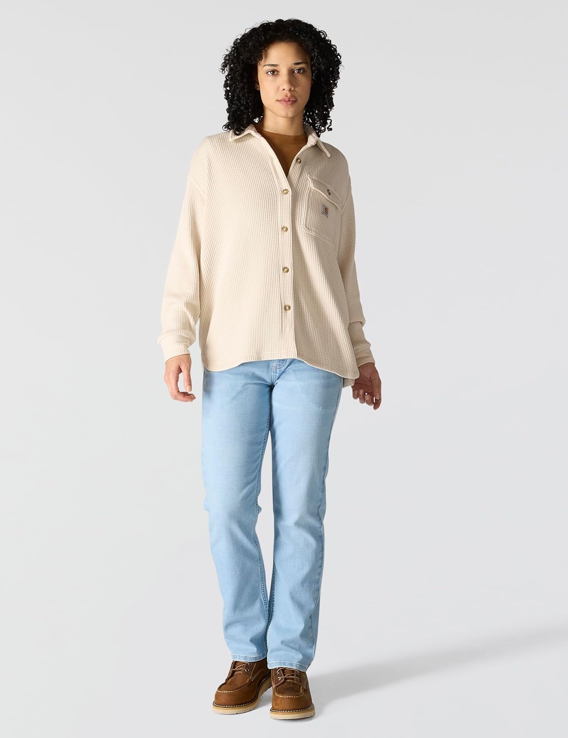 image:imageCarhartt Womens Oversizedfit Heavyweight Waffle Knit ShirtOat Milk