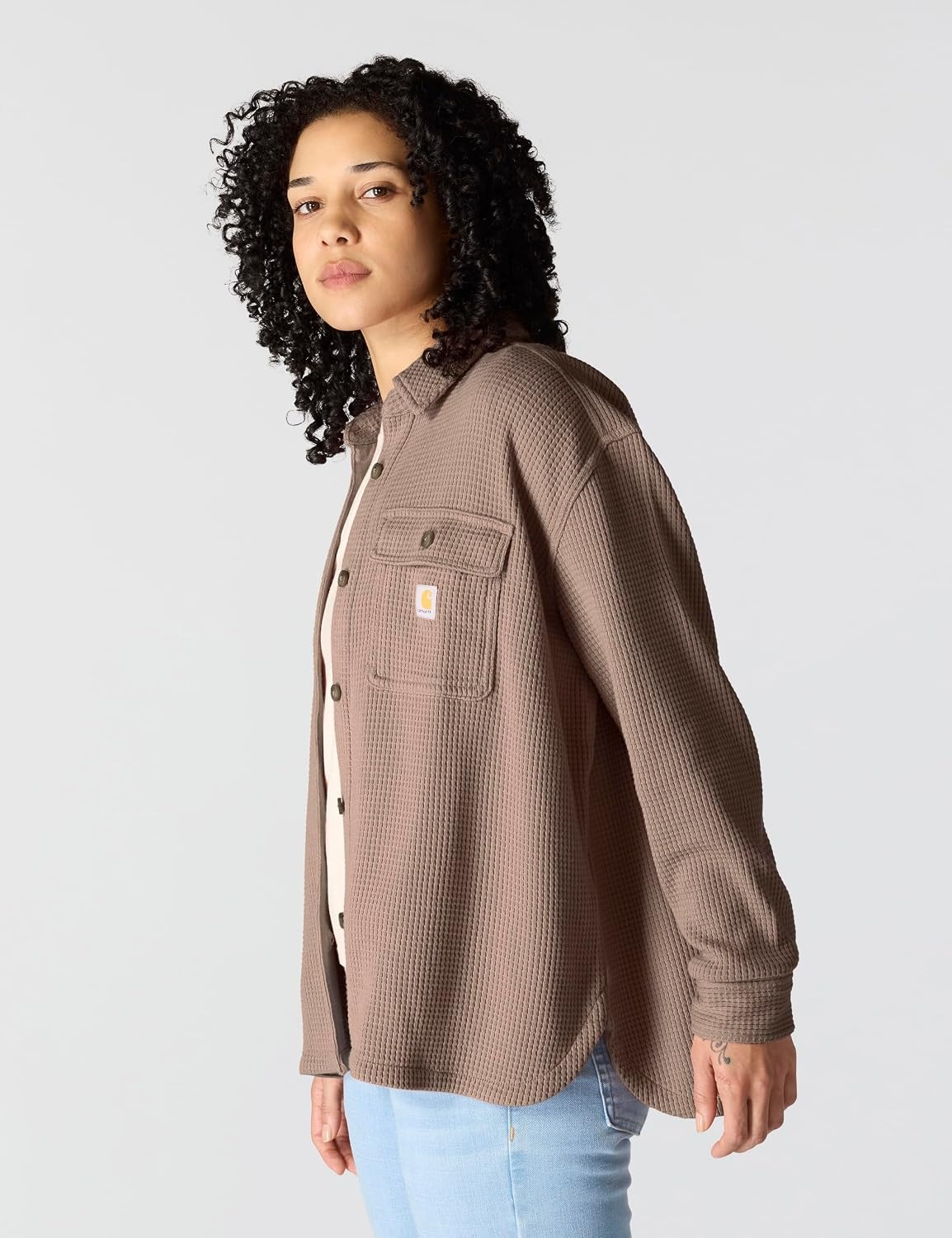 image:imageCarhartt Womens Oversizedfit Heavyweight Waffle Knit ShirtSepia