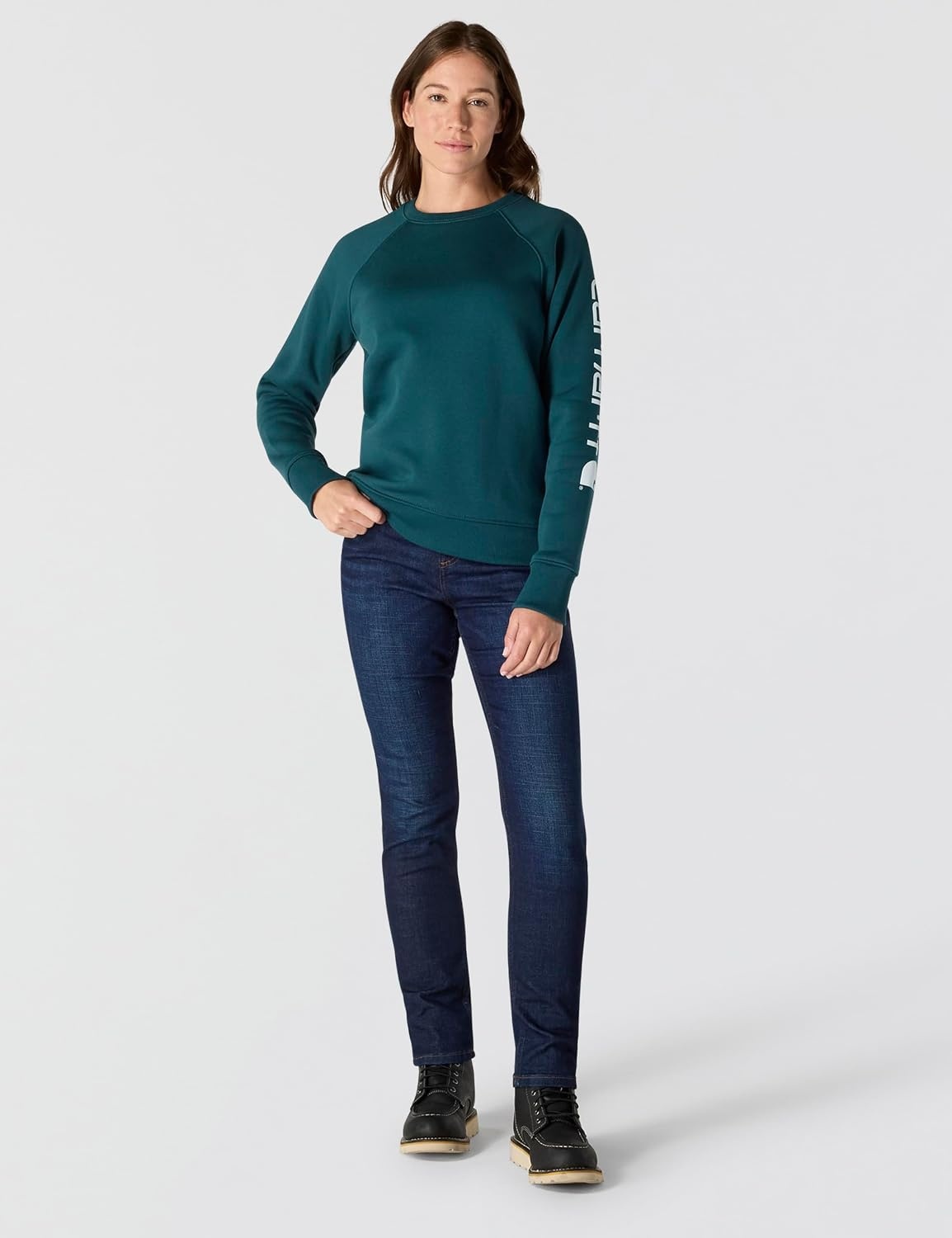 image:imageCarhartt Womens Relaxed Fit Midweight Graphic Crewneck SweatshirtGreenstone
