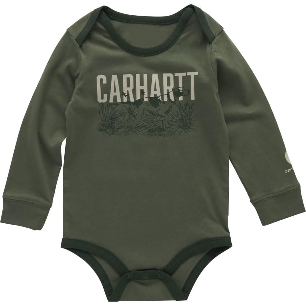 image:imageCarhartt Baby Boys Cotton Bodysuit Short Sleeve Graphic One Piece with Snap ClosureBronze Green