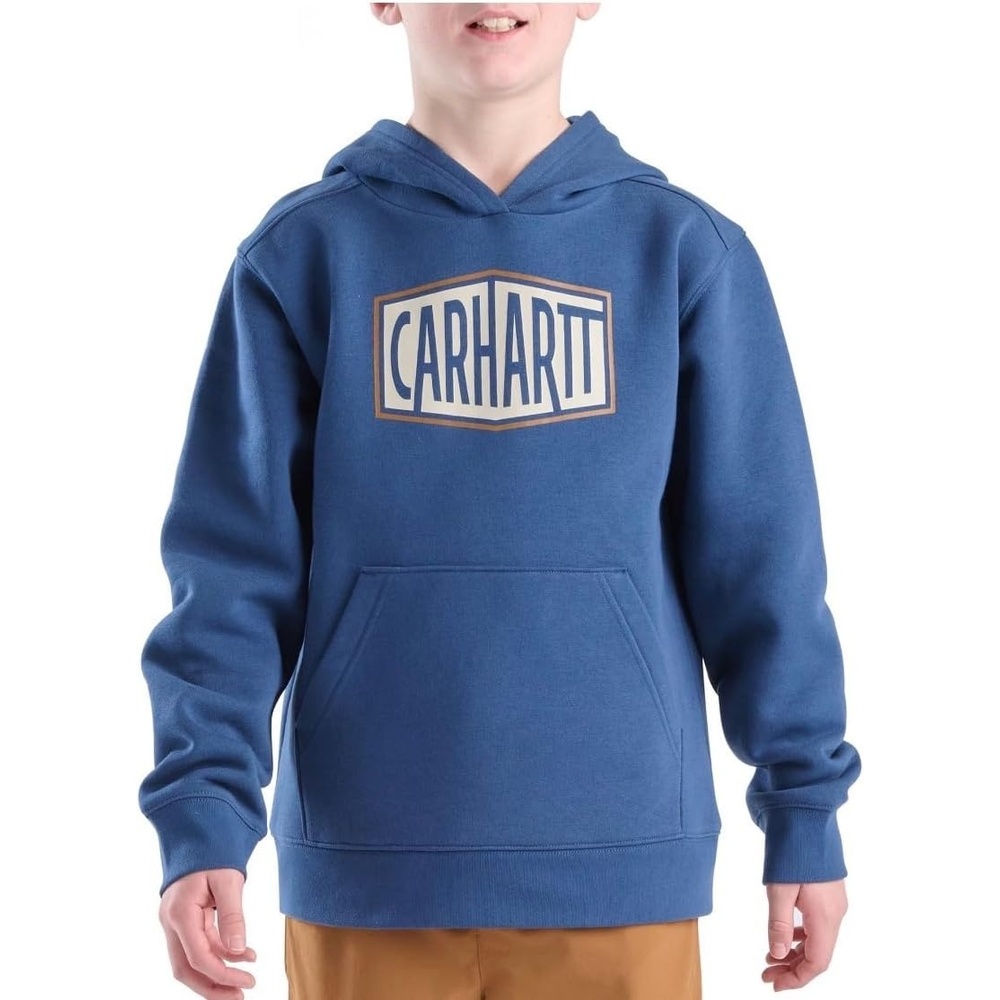 image:imageCarhartt Big Boys Long Sleeve Graphic Hooded Sweatshirt  Deep Lagoon Blue  Youth Medium 1012