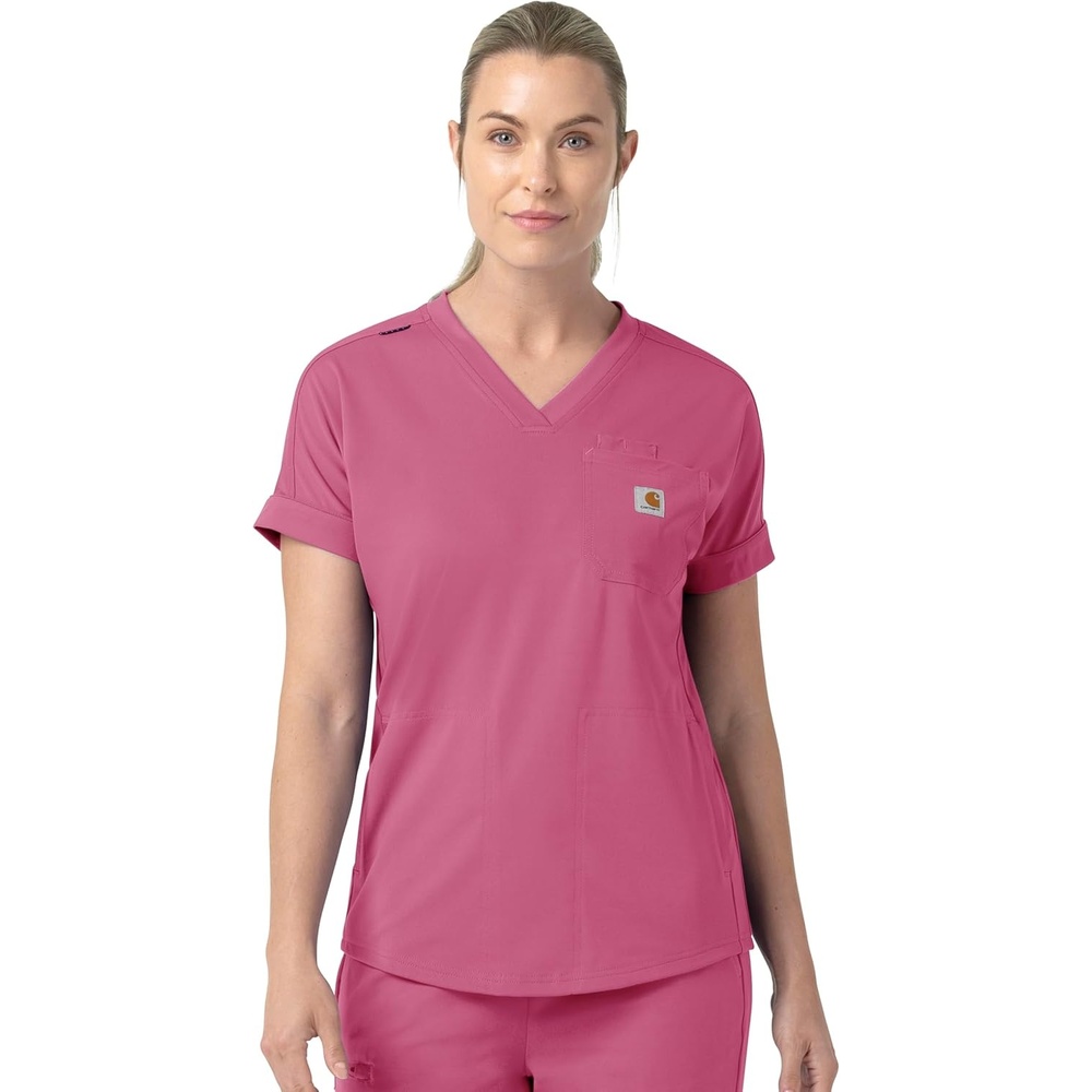 image:imageCarhartt Force CrossFlex Knit Womens VNeck Scrub TopElectric Fuschia