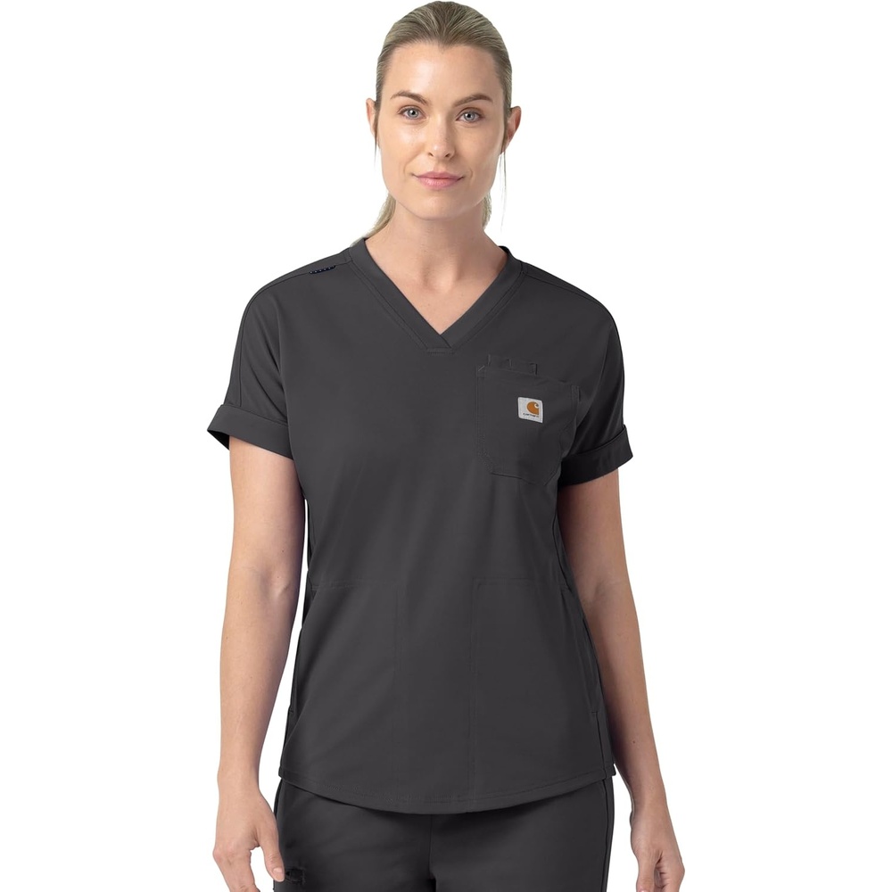 image:imageCarhartt Force CrossFlex Knit Womens VNeck Scrub TopPewter