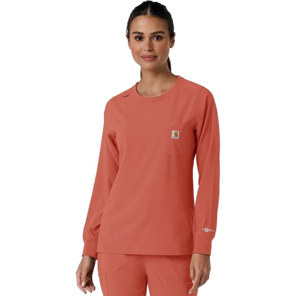 image:imageCarhartt Force CrossFlex Womens Crew Neck Long Sleeve Scrub TopDusty Cedar