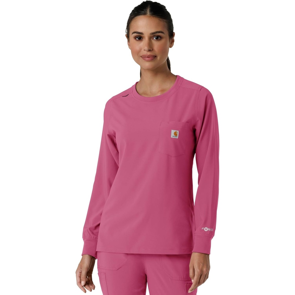 image:imageCarhartt Force CrossFlex Womens Crew Neck Long Sleeve Scrub TopElectric Fuschia