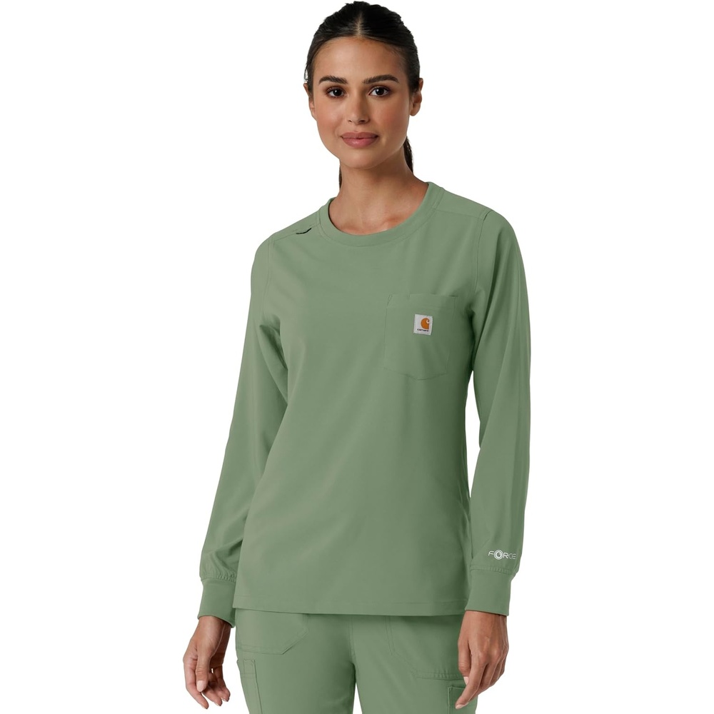 image:imageCarhartt Force CrossFlex Womens Crew Neck Long Sleeve Scrub TopGreen Slate