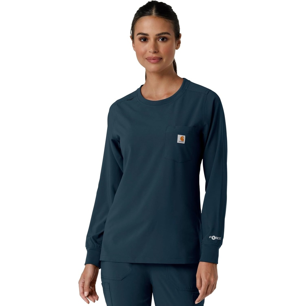 image:imageCarhartt Force CrossFlex Womens Crew Neck Long Sleeve Scrub TopNavy