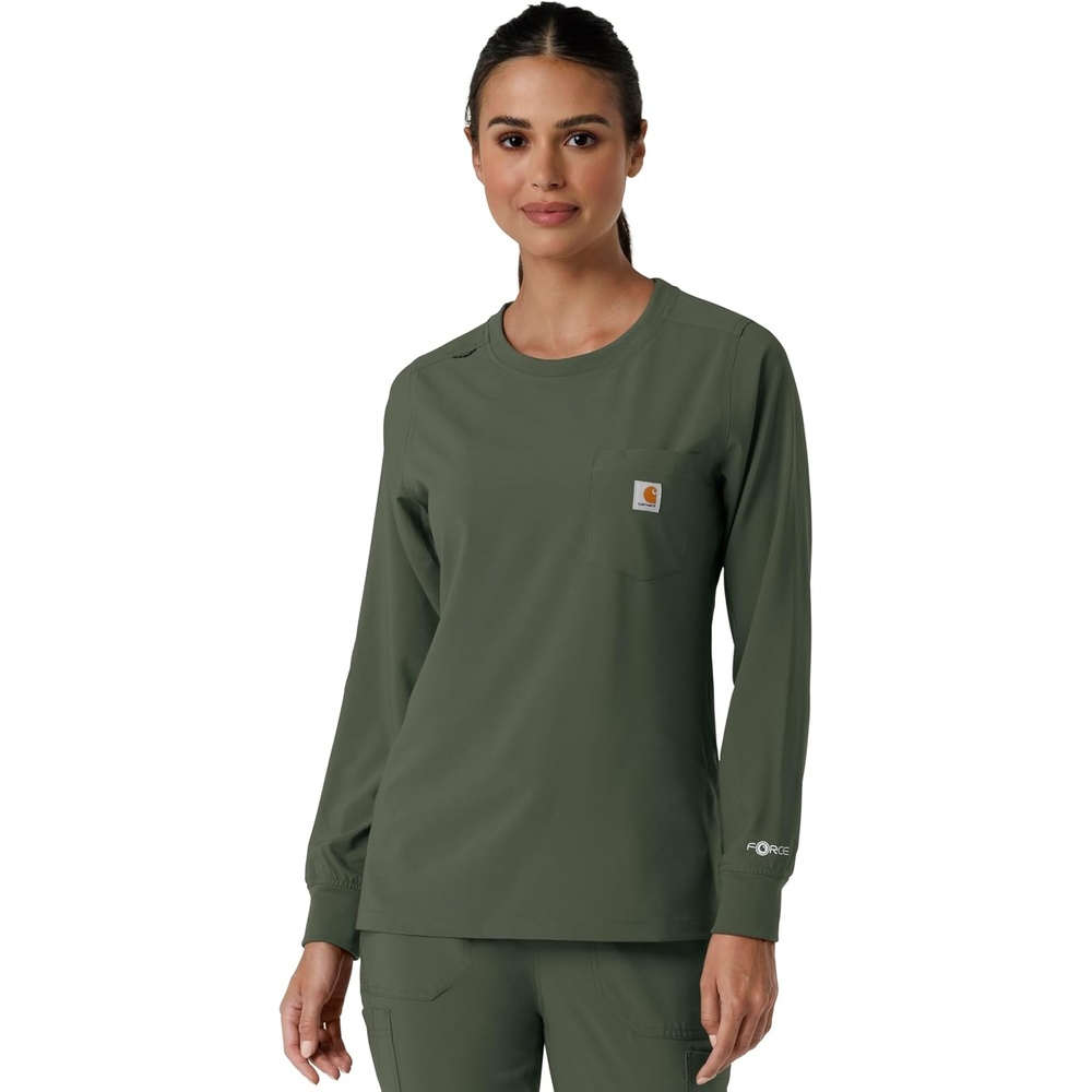 image:imageCarhartt Force CrossFlex Womens Crew Neck Long Sleeve Scrub TopOlive