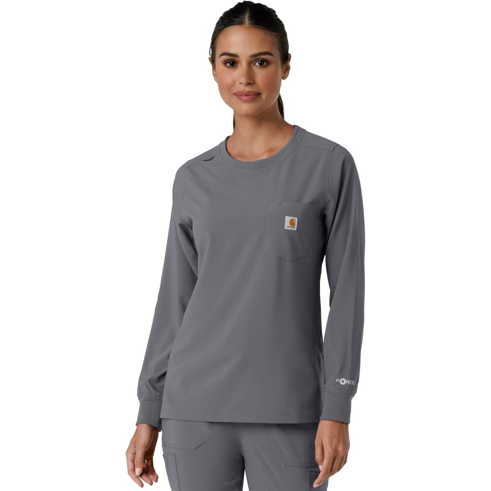 image:imageCarhartt Force CrossFlex Womens Crew Neck Long Sleeve Scrub TopPewter