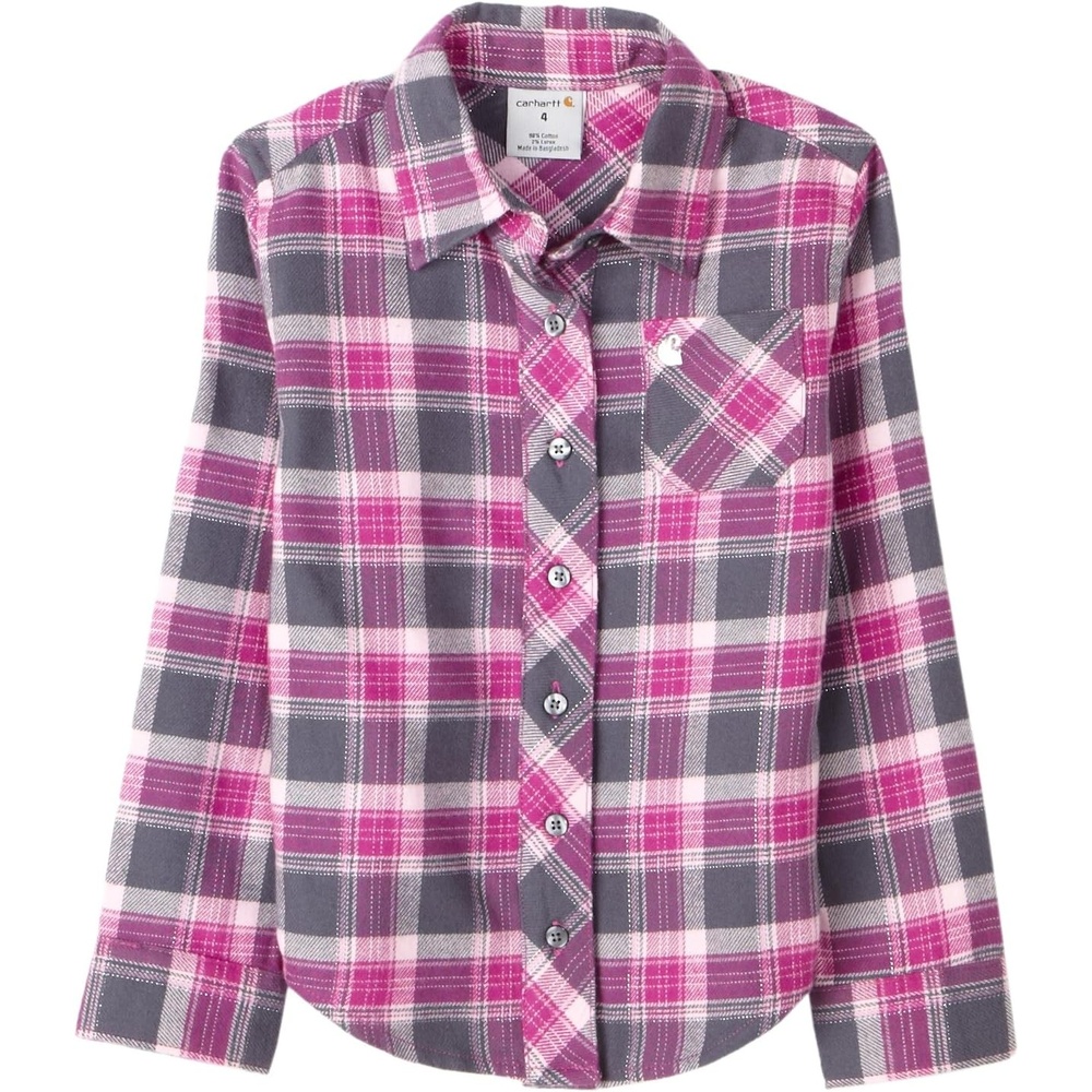 image:imageCarhartt Girls 26x Pretty Plaid Flannel ShirtMercury Grey