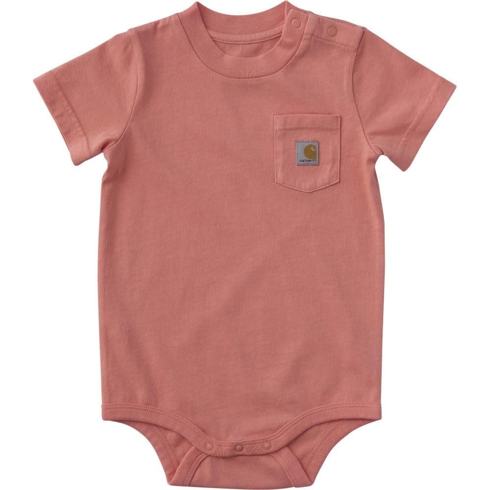 image:imageCarhartt Kids CA5021 ShortSleeve Garment Dyed Pocket Bodysuit UnisexPeach Pink Wash