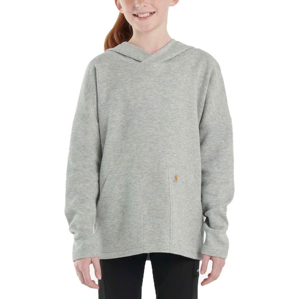 image:imageCarhartt Kids CA9893 LongSleeve Thermal Hooded Shirt GirlsGray Heather