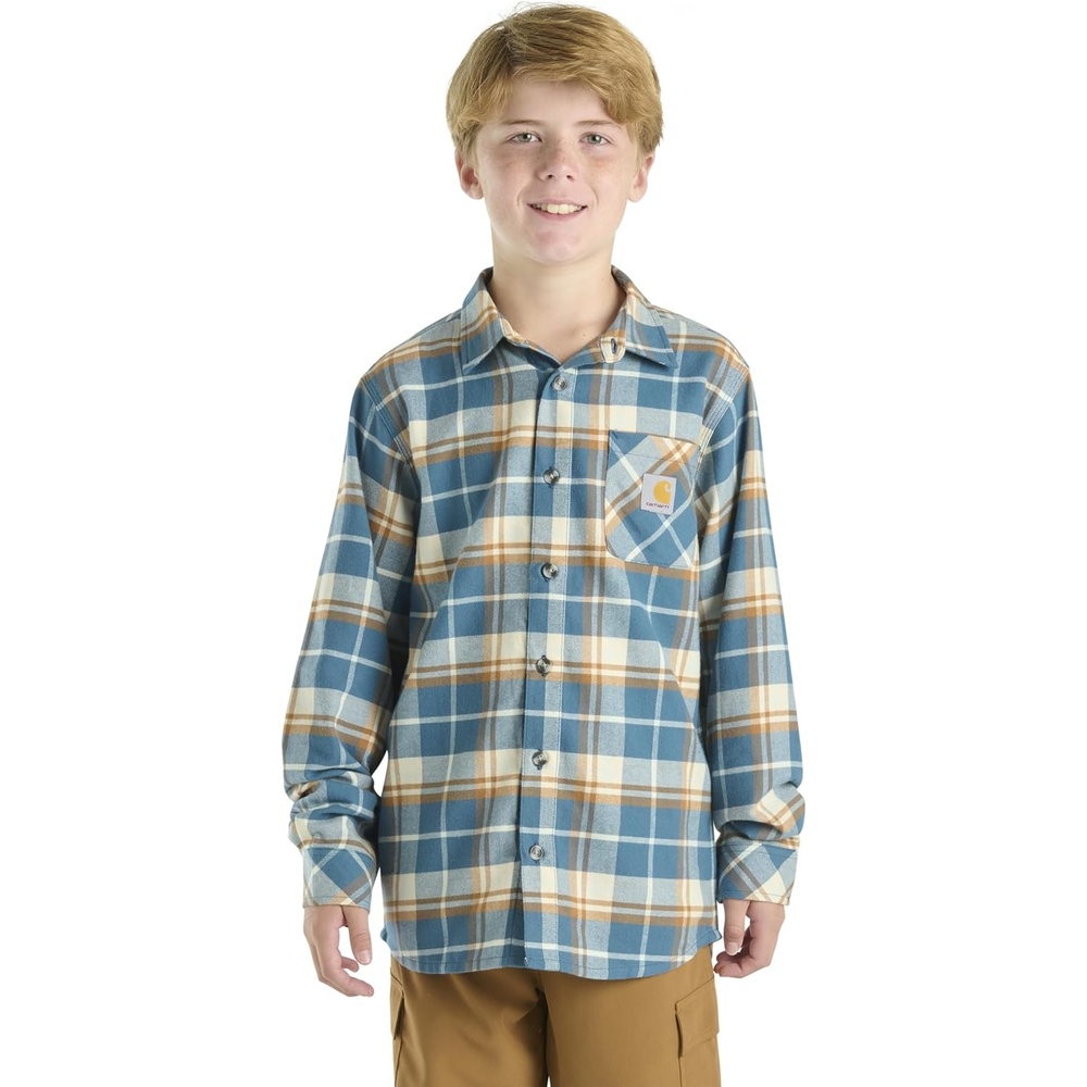 image:imageCarhartt Kids CE8208 LongSleeve Flannel ButtonFront Shirt  BoysDark Teal Blue