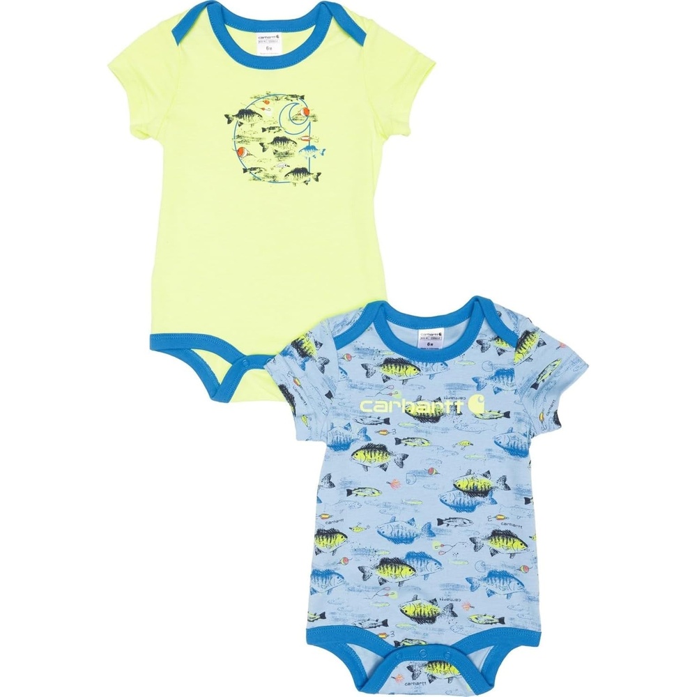 image:imageCarhartt Kids CG8960 ShortSleeve Fishing Bodysuit Set BoysLight Blue Lime