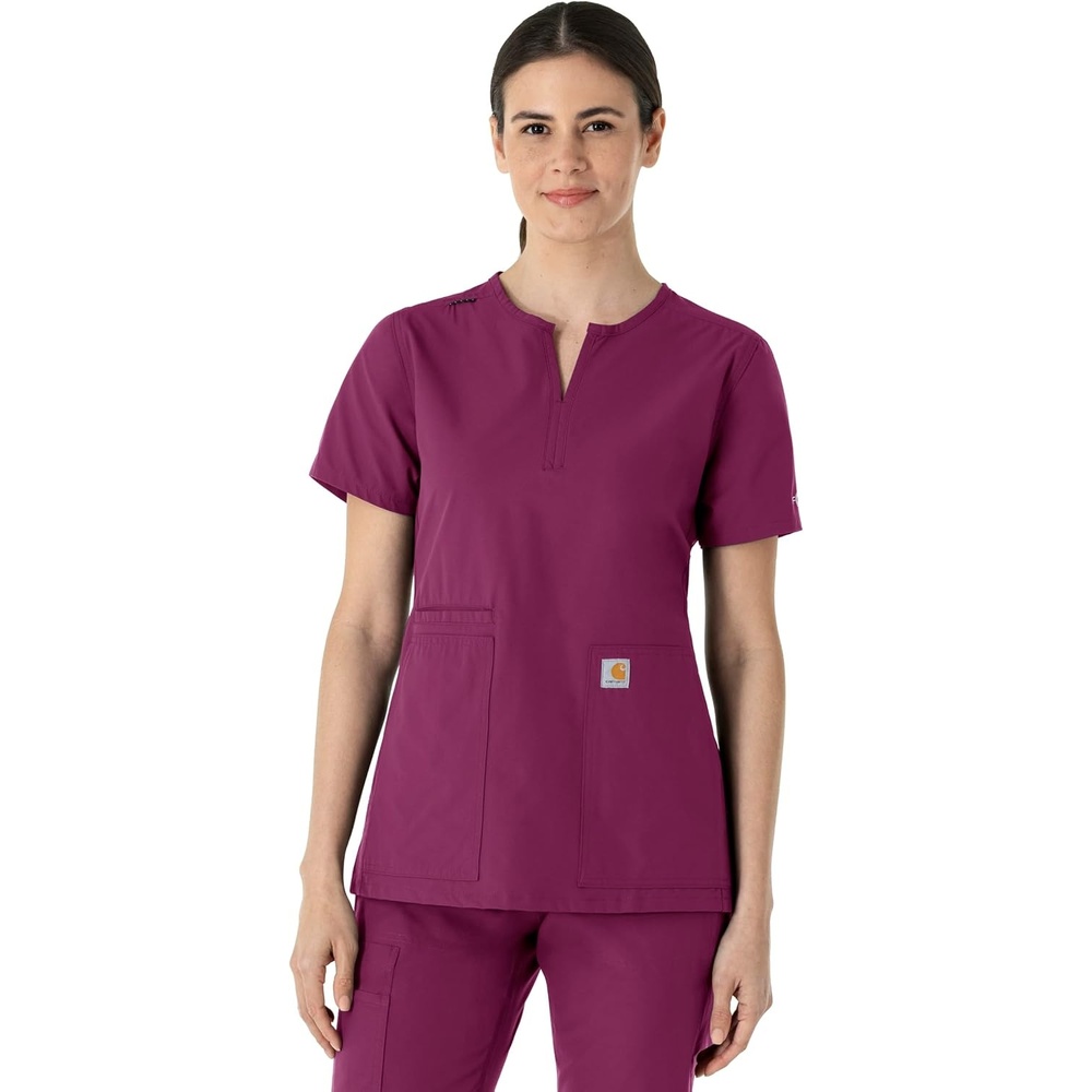 image:imageCarhartt Scrubs C12213 Womens Force Modern Fit Notch Neck Tunic TopWine