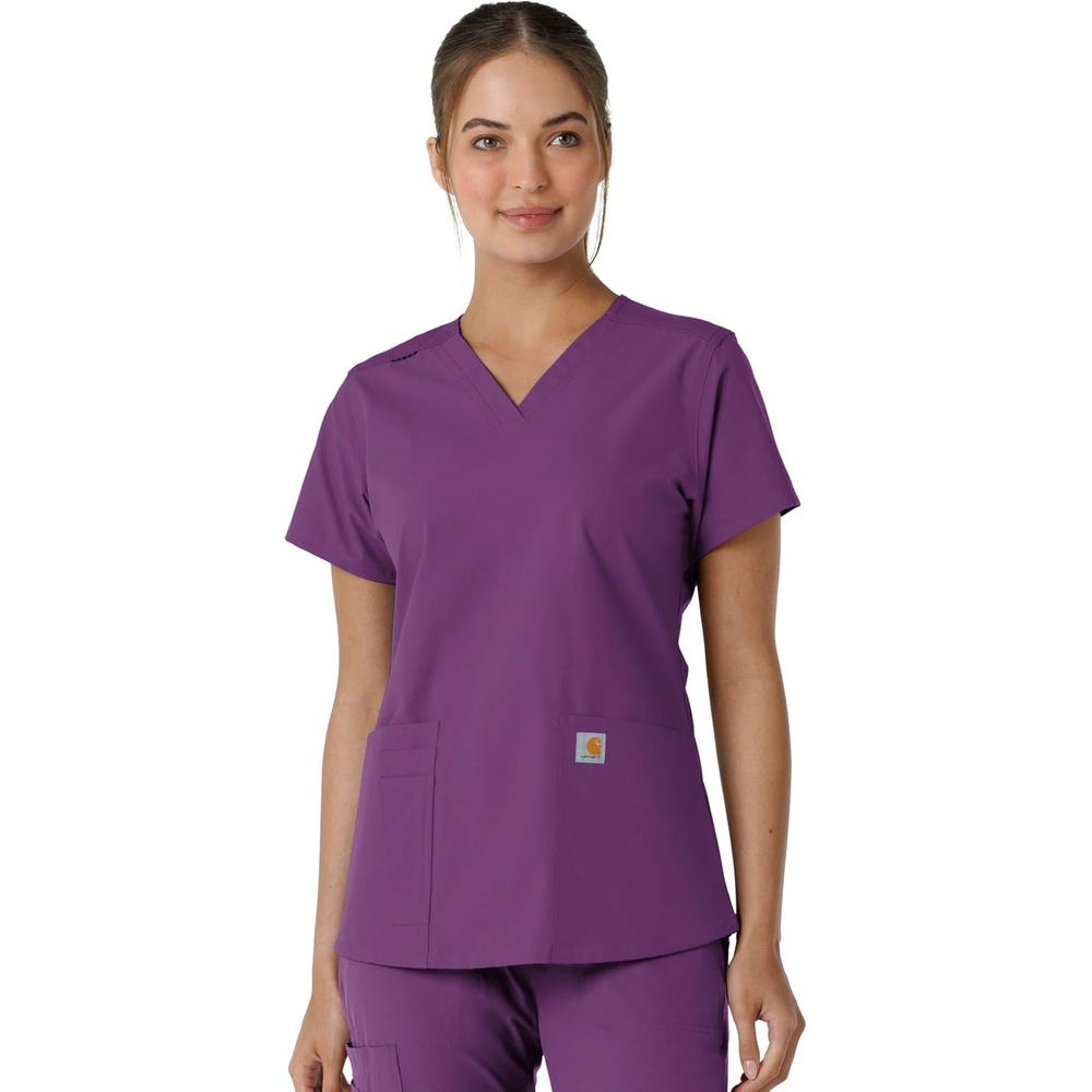 image:imageCarhartt Scrubs C12313 Womens Force Essentials Modern Fit VNeck TopEggplant