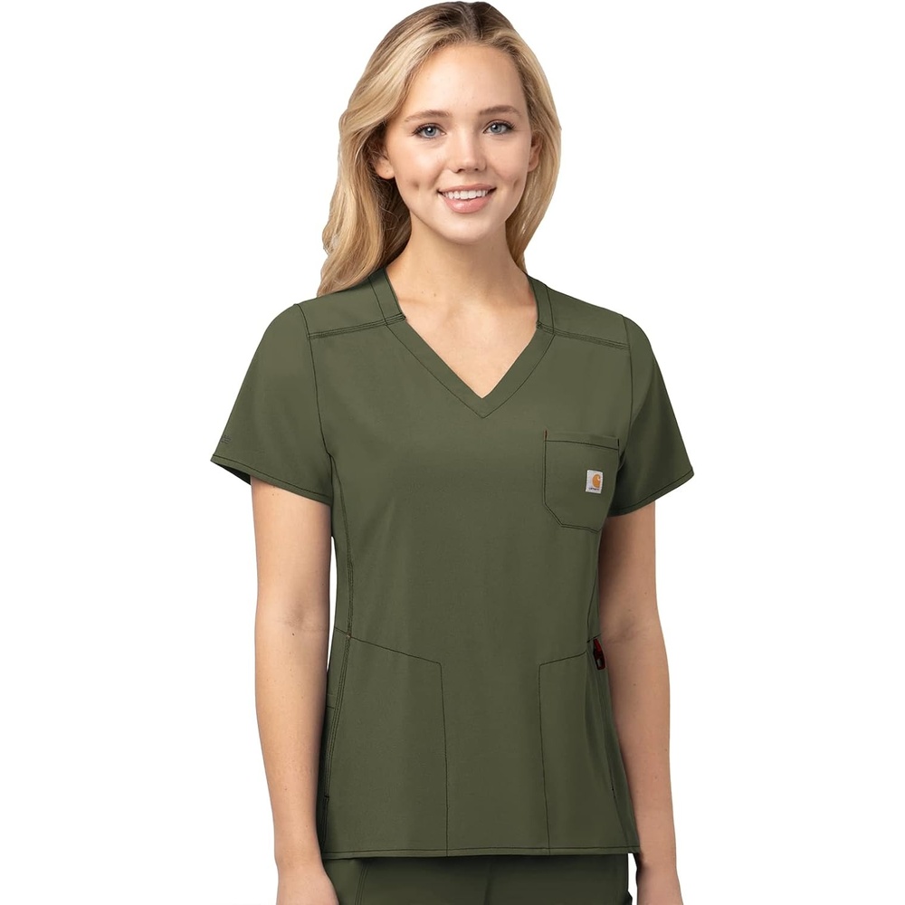 image:imageCarhartt Scrubs C12610 Womens Force CrossFlex Modern Fit Chest PockeBasil