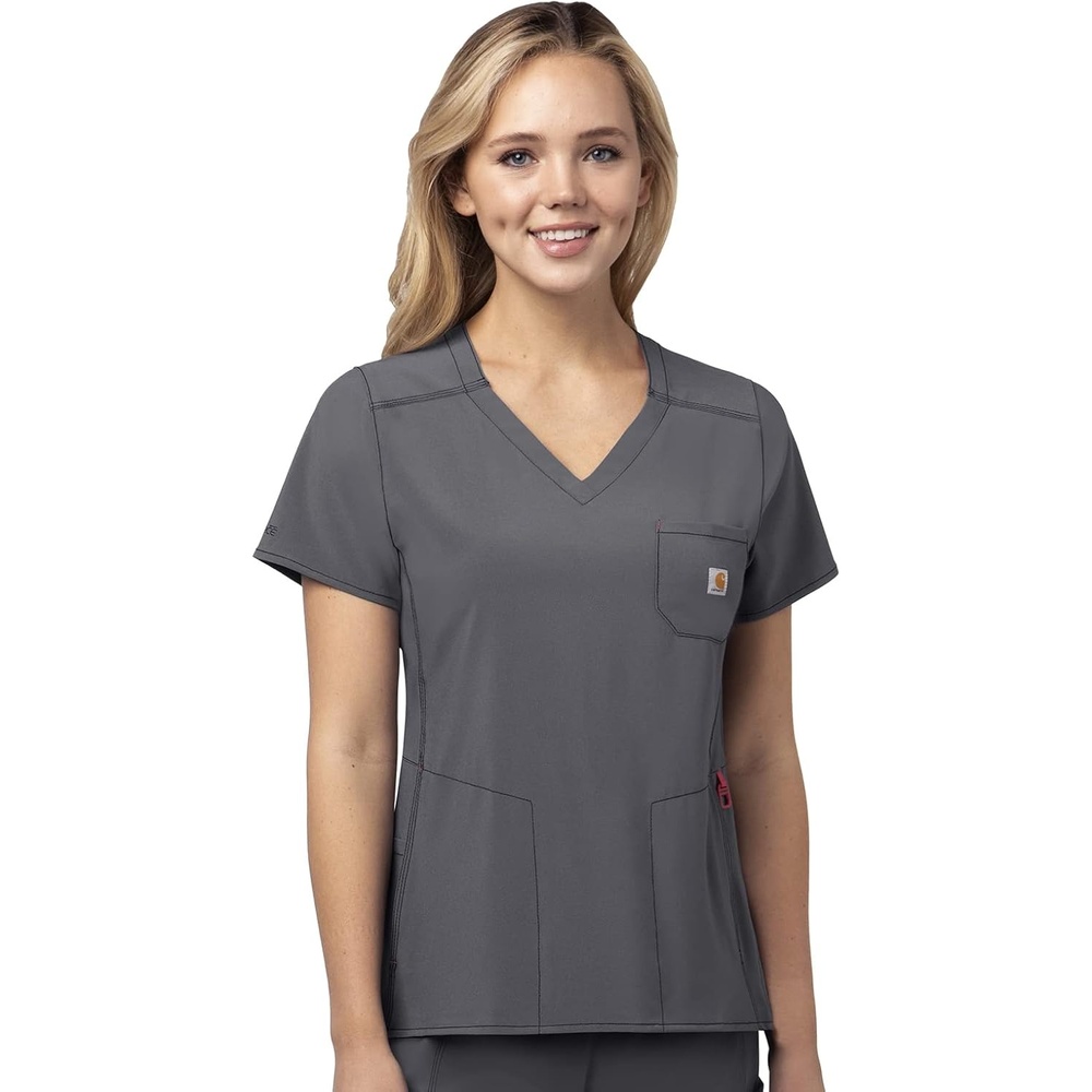 image:imageCarhartt Scrubs C12610 Womens Force CrossFlex Modern Fit Chest PockePewter