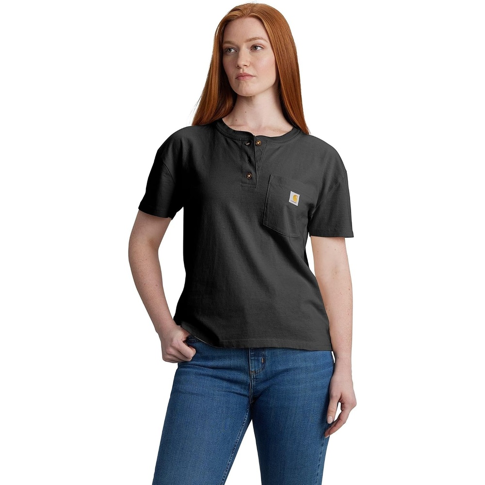 image:imageCarhartt Womens 106813 Womens Loose Fit ShortSleeve Heavyweight Henley TShiBlack