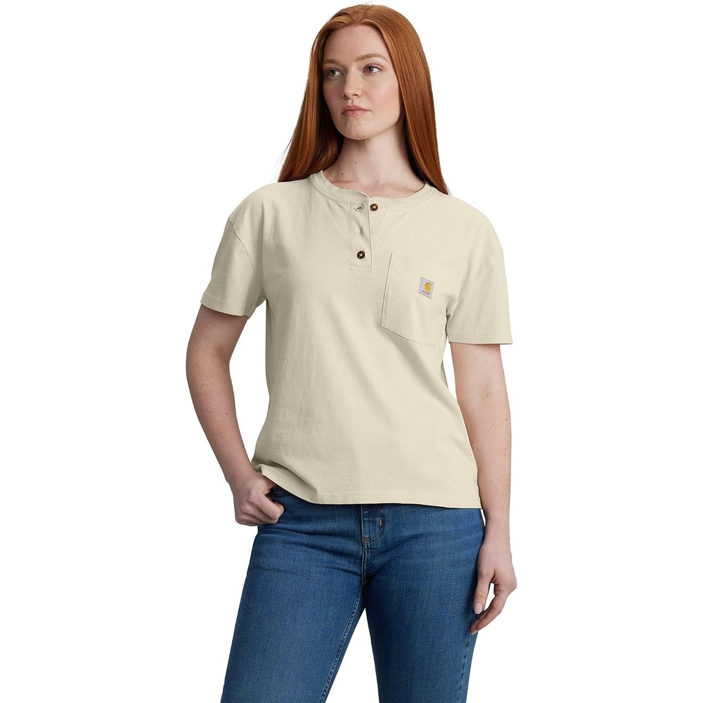 image:imageCarhartt Womens 106813 Womens Loose Fit ShortSleeve Heavyweight Henley TShiOat Milk
