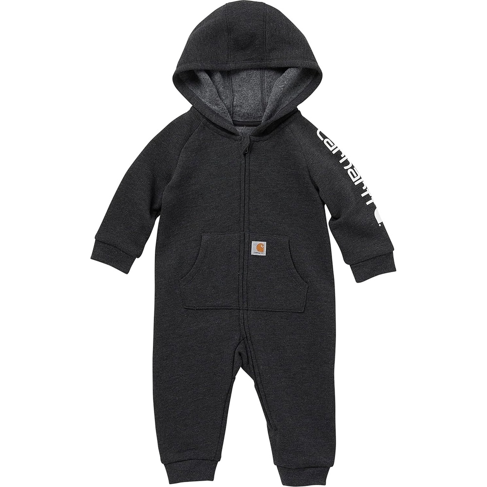 image:imageCarhartt babyboys Longsleeve Hooded Zipup Footless Jumpsuit Onepiece HoodieCaviar Black Grey Heather