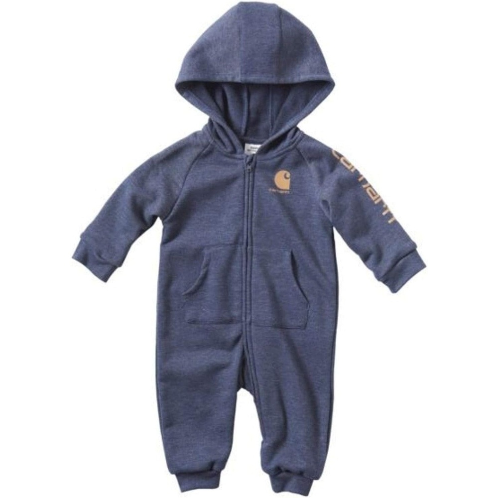 image:imageCarhartt babyboys Longsleeve Hooded Zipup Footless Jumpsuit Onepiece HoodieFrench Terry Indigo Heather