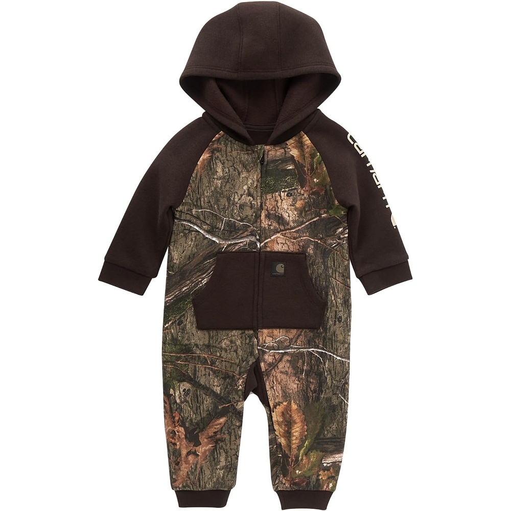 image:imageCarhartt babyboys Longsleeve Hooded Zipup Footless Jumpsuit Onepiece HoodieMossy Oak Country Dna Camo