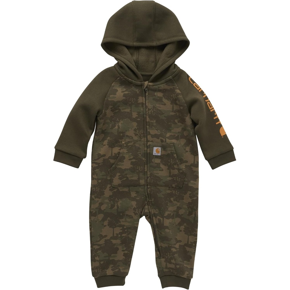 image:imageCarhartt babyboys Longsleeve Hooded Zipup Footless Jumpsuit Onepiece HoodieTree Camo Print Green