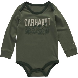 Carhartt Baby Boys Cotton Bodysuit, Short Sleeve Graphic One Piece with Snap Closure(Bronze Green)