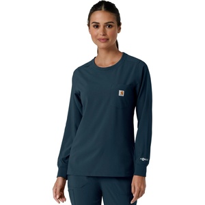 Carhartt Force Cross-Flex Women’s Crew Neck Long Sleeve Scrub Top(Navy)