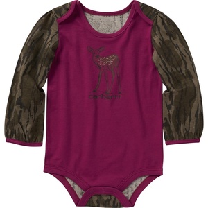 Carhartt baby-girls Knit Long Sleeve Henleyneck Bodysuit(Festival Fuchsia)